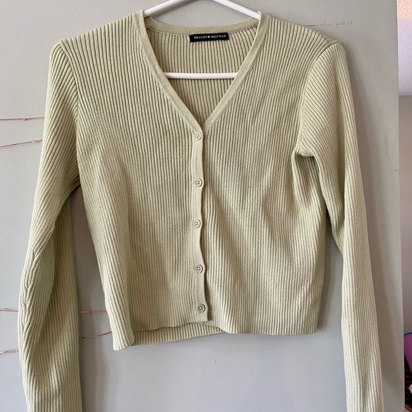 Brandy Melville sage/light green Shannon ribbed knit button up cardigan - Picture 2 of 5